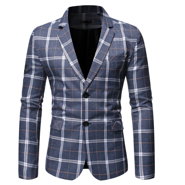 

2019 Autumn And Winter New Products Men Casual Plaid Two Grain of Single Breasted Blazer 9766