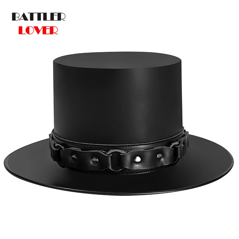 2021 Steampunk Men Top Hat Gears Spike Rock Cosplay Costume Accessories Gothic Vintage Hat Women Black Leather Performance Cap