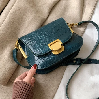 

Vintage Crocodile pattern Saddle bag 2019 New High Quality PU Leather Women's Designer Handbag Lock Shoulder Messenger Bag