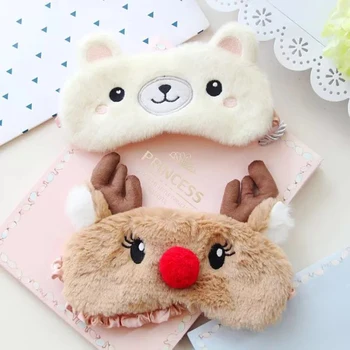 

Cute Cartoon Christmas Elk Eye Mask Plush Bunny Animal Soft Comfortable Shading Sleep Eye Cover with Elastic Cord
