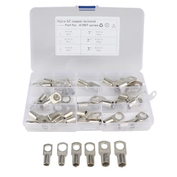 

36Pcs Bolt Hole Tinned Cable Lugs Battery Terminals Set SC Glimpse Copper Nose Wire Connector Assortment Kit
