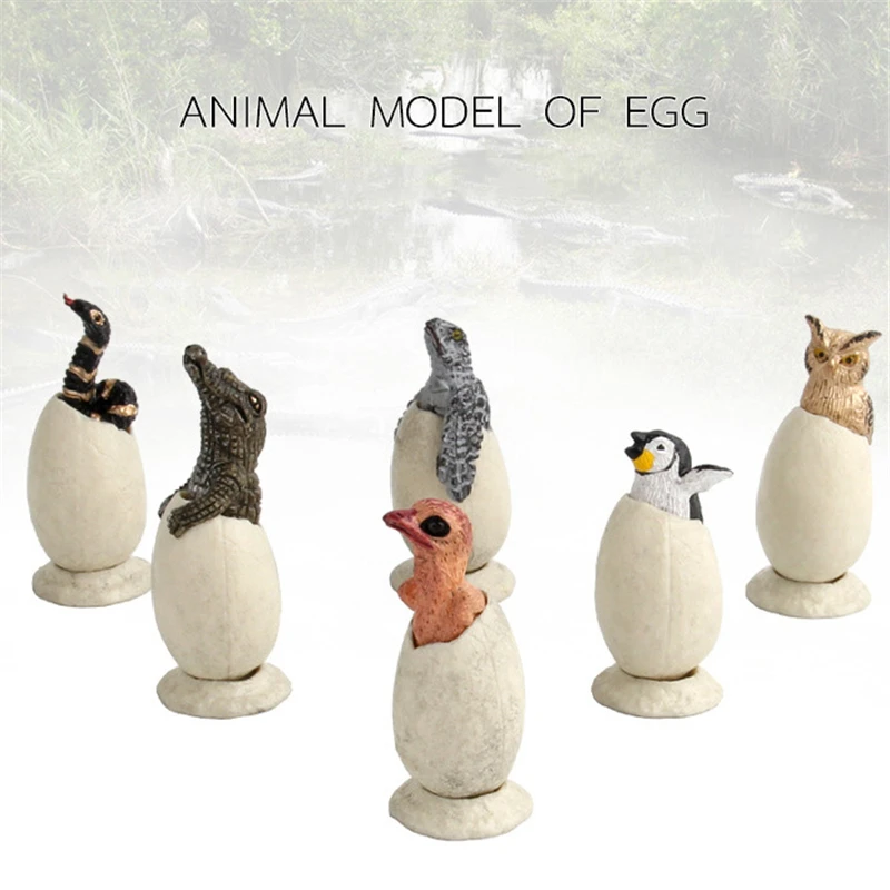 

6Pcs/Set Semi Hatched Animal Egg Model Toy Detachable Garage Kids Removable Animal Egg Models Turtle Penguin Doll For Kids Gift