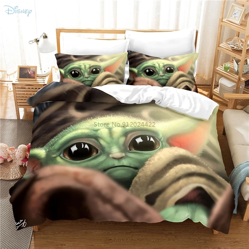 Juego de cama con estampado de dibujos animados de Star Wars, edredón con  estampado de Baby Yoda, funda de almohada, juegos de cama doble, matrimonio  y King, novedad|Juegos de ropa de cama| -