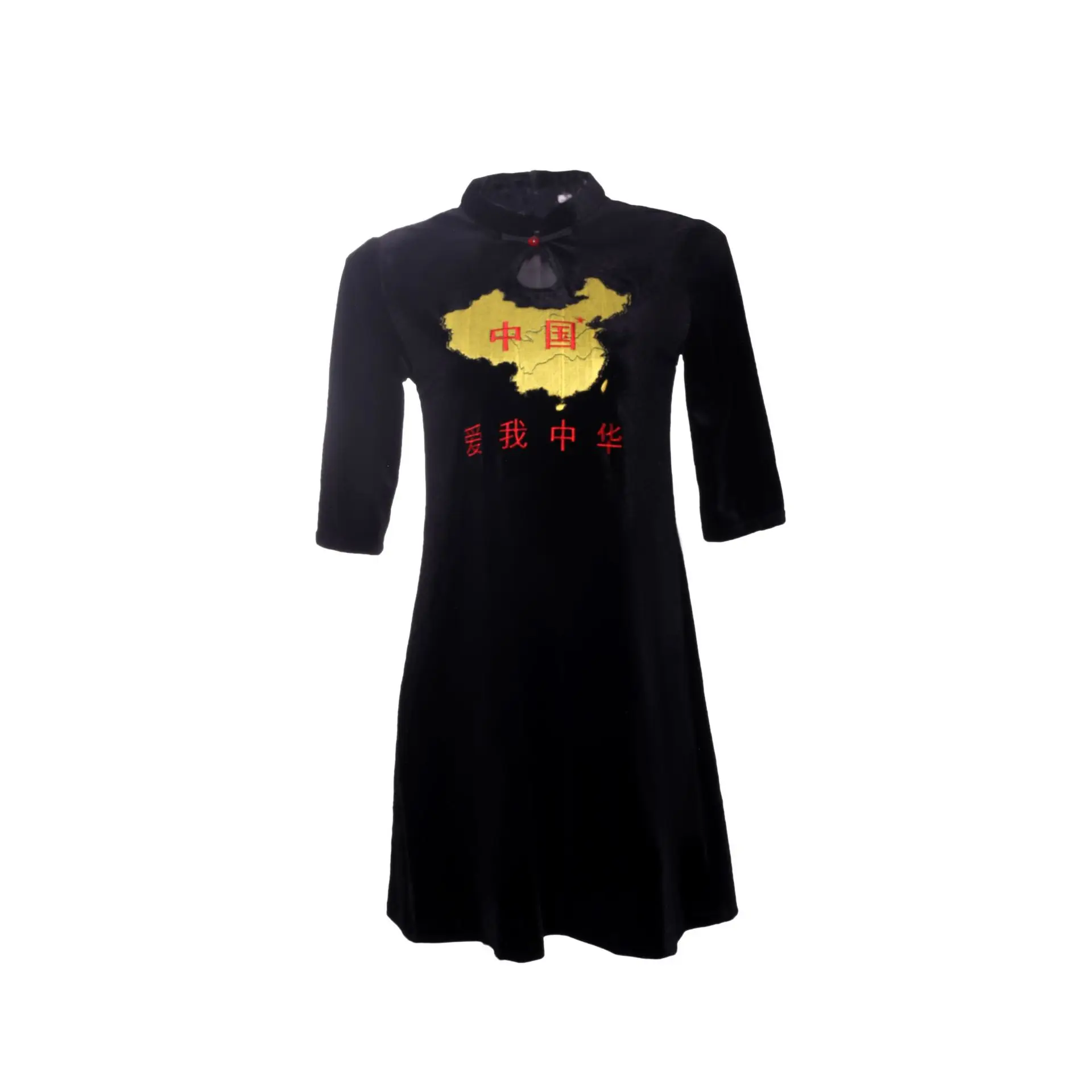 Мандарин воротник леди улучшенный Cheongsam печати новинка классический китайский Выпускной платья велюр Половина рукава Мини вечернее платье