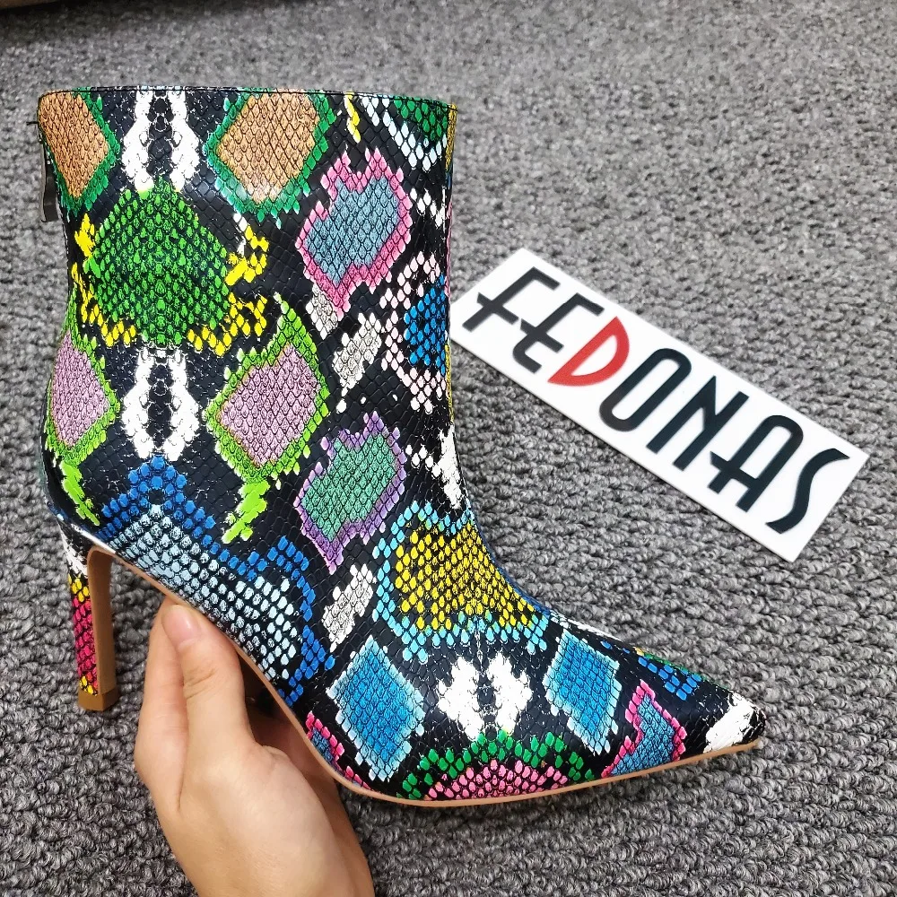FEDONAS Animal Prints Leather Female Chelsea Boots Classic Zipper Women Ankle Boots Party Prom Shoes Woman Plus Size Thin Heels