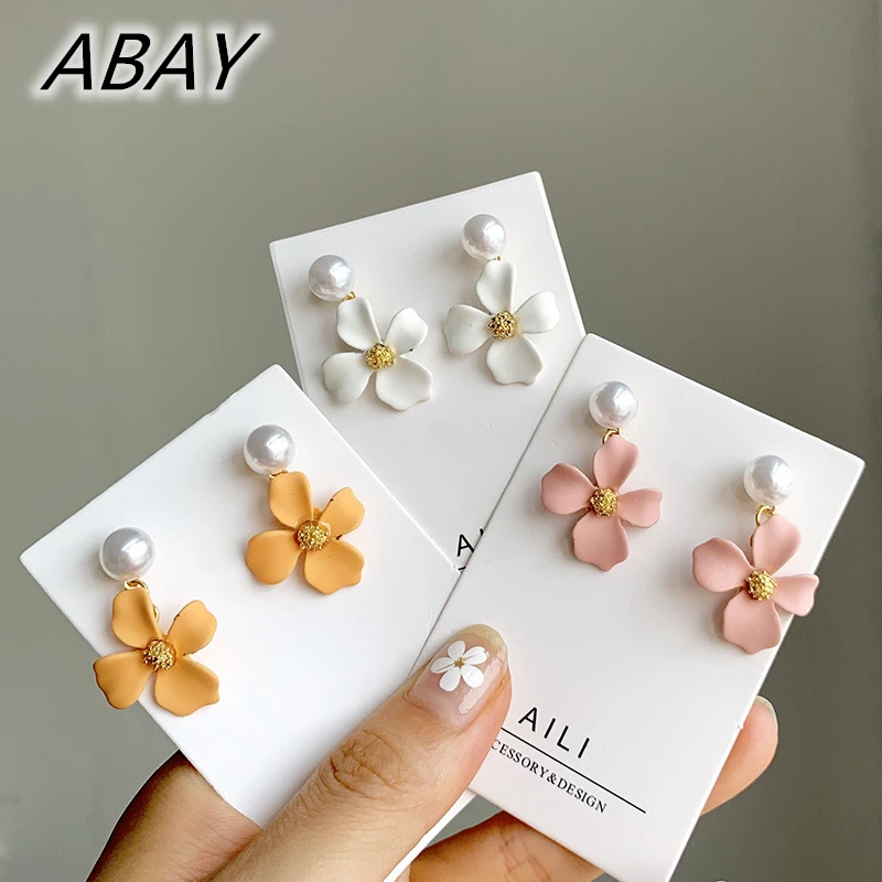 

Pearl Flower Stud Earrings Punk Pendientes Piercing Earing Korean Candy Earrings for Women Girls Jewelry Gift ABAY