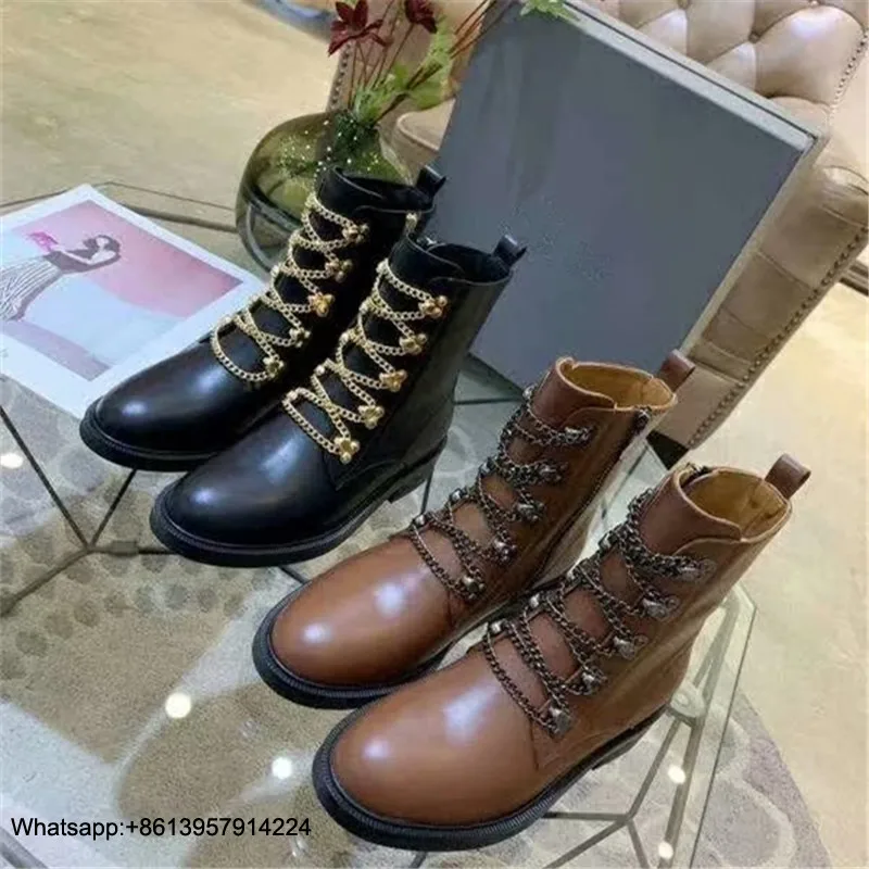 

Shoes Female Zipper Botas Scarpe Donna Chain Chaussures Femme Low Heels Botas Mujer Round Toe Ladies Boots Buckle Women Shoes
