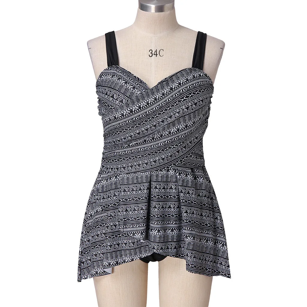 2020 Summer New Women Sexy Vintage Print Ethnic Style Tankini Set Two Piece Swimsuit Plus Size D2#2 | Женская одежда
