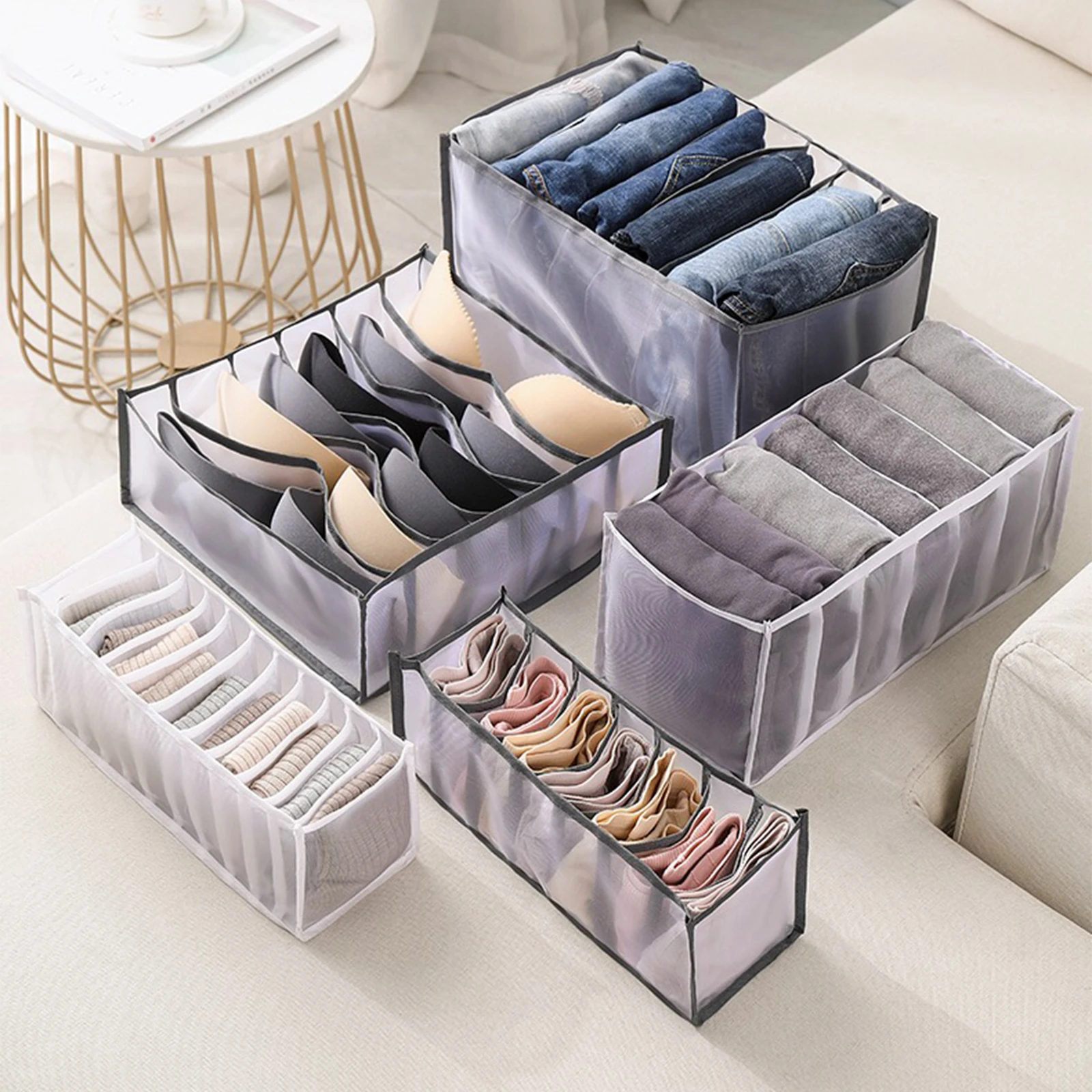 7/9 Grids Washable Jeans Compartment Storage Box Closet Clothes Drawer Mesh Separation Box Stacking Pants Storage Artifact