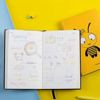 

2020 A6 Kawaii Notebook Paper School Office Supplies Line Page Bee Hand Note Book Writing Meeting PU Leather Stationery for girl