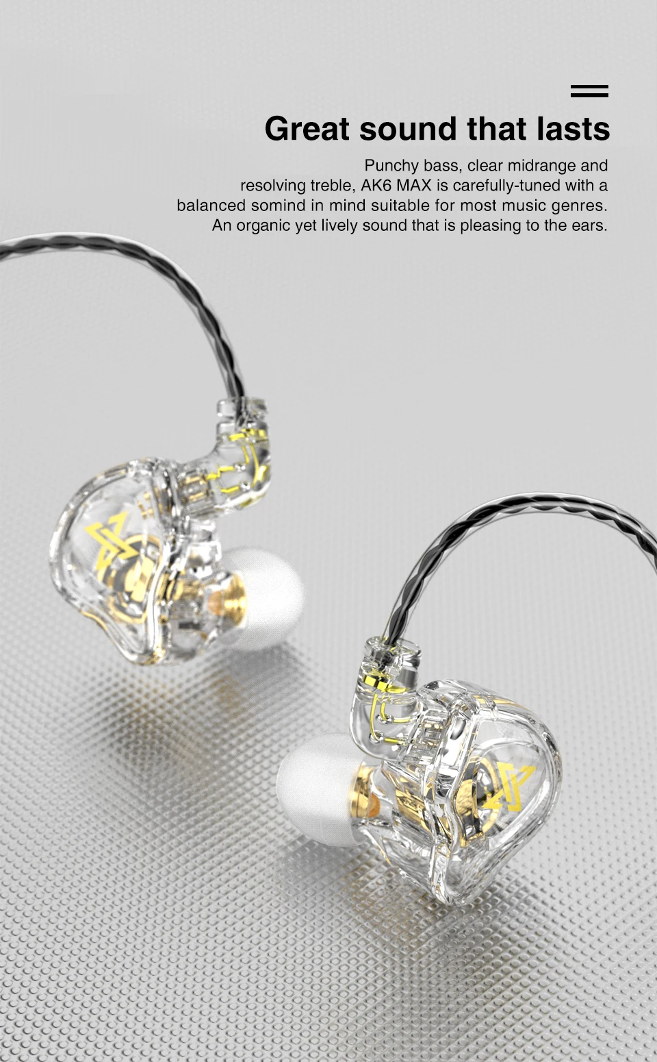 QKZ AK6 MAX Earphones 1 Dynamic HIFI Bass Earbuds In Ear Monitor Headphones Sport Noise Cancelling Headset