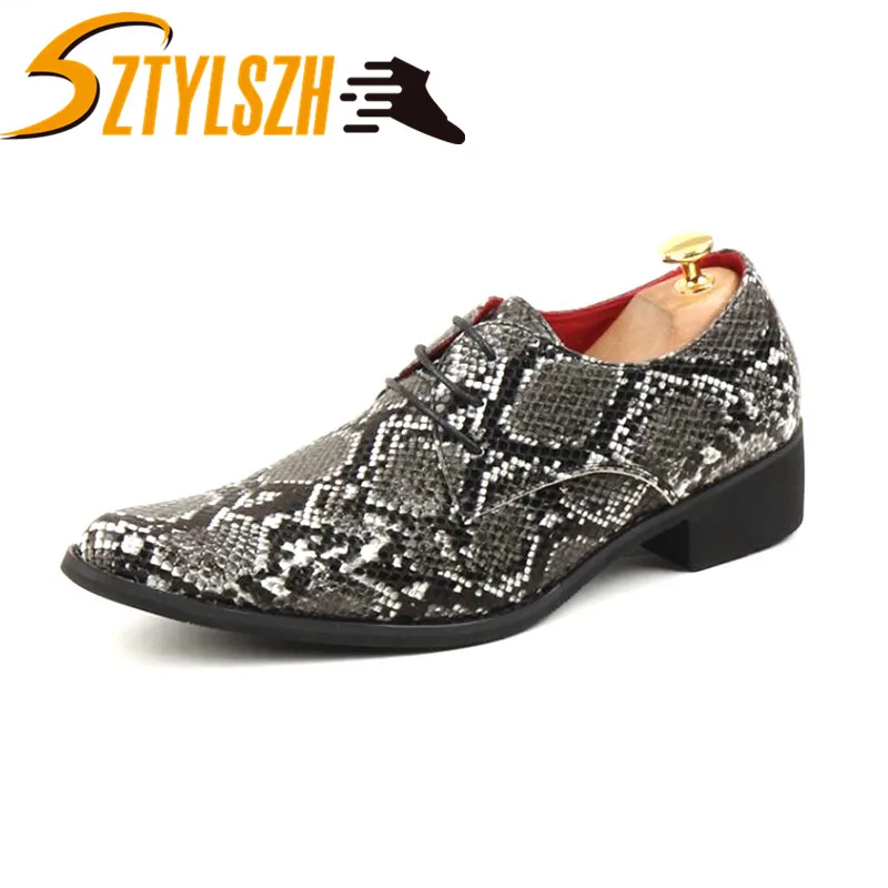 Men Snakeskin Leather Shoes Snake Skin Prints Men Business Dress Classic Style Lace Up Pointed Toe Shoes For Men Oxford Shoes