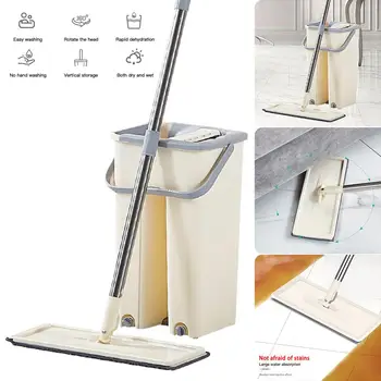 

2020 Touchless Mop Flat Floor Wash Mops Bucket Magic Cleaner Self-wring Squeeze Double Side Household Cleaning Automatic Drying