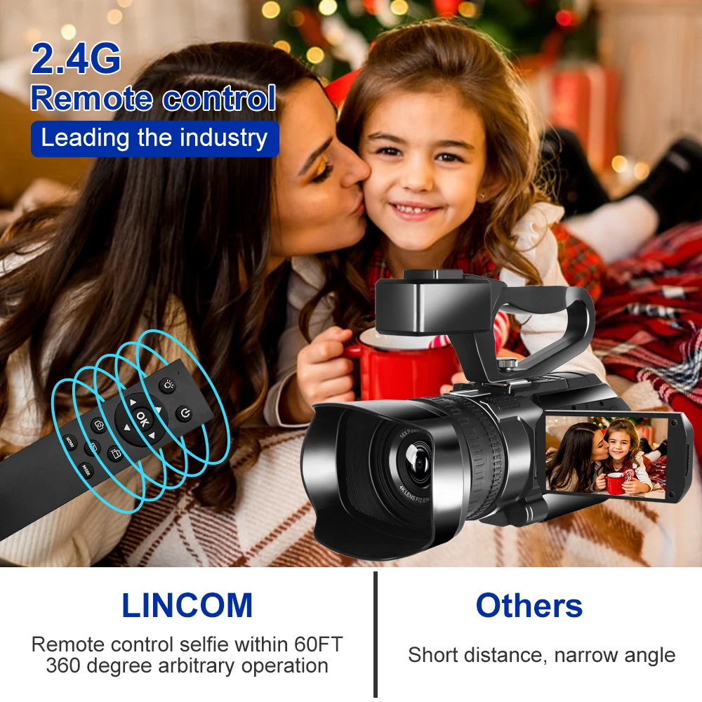 4K Camcorders Youtube Video Cameras Recording with WiFi 30X Digital Zoom IR Night Vision Portable Digital Camera