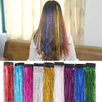 

Sparkle Hair Tinsel Bling Hair Secoration For Synthetic Hair Extension Glitter Rainbow For Girls And Party 45x3.4cm