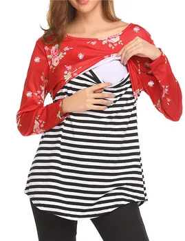 

New Women Maternity Clothes Breastfeeding Tops Tees Tshirt Floral Striped Pregnancy Nursing Tops Tee