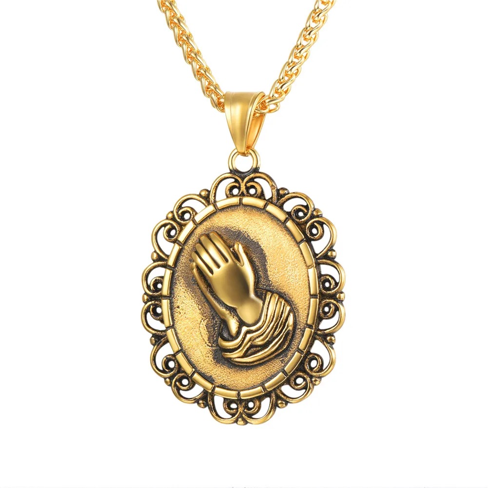 Collare Prayer Hands Pendants Men Gold/black Color Round Religious
