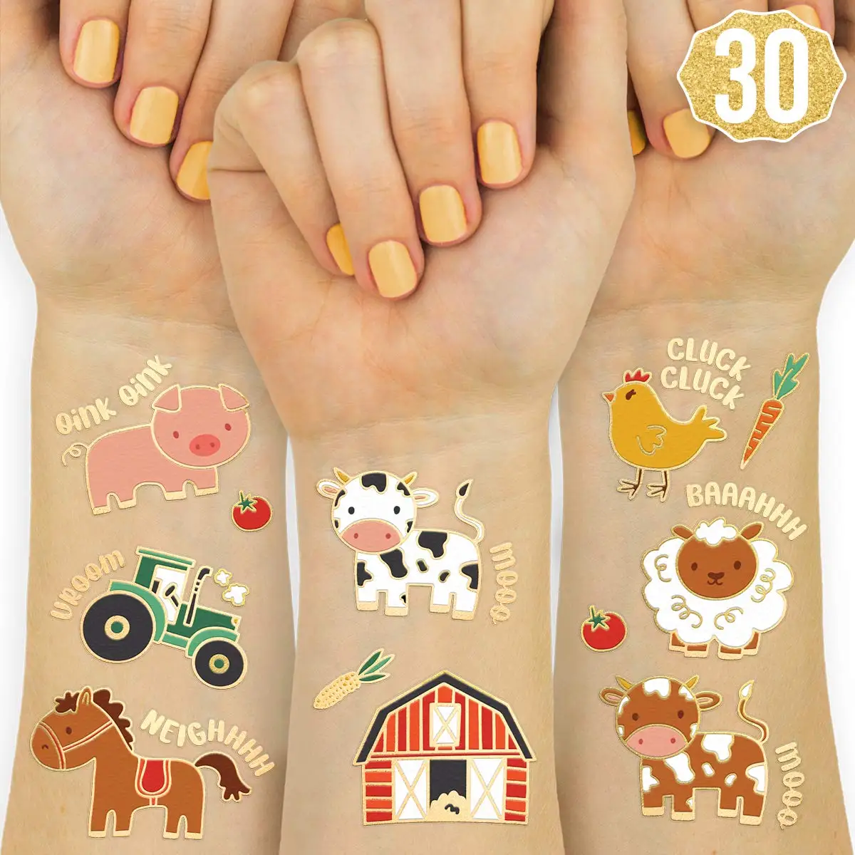 Farm Party Supplies Temporary Tattoos Kids Stickers Barnyard Animals Petting Zoo Cow Horse Tractor Trailer Sheep