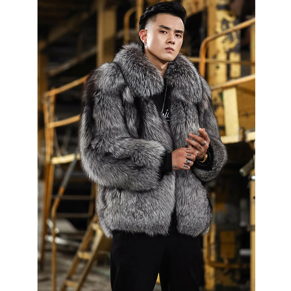 2019 Новое мужское серое пальто с лисьим мехом модная короткая кожаная куртка Натуральная мужская меховая куртка мужские зимние пальто