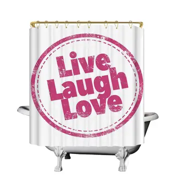 

Live Laugh Love Decor Decorative Shower Curtain,Motivational Lifestyle Stamp Cute Grunge Retro Art Illustration for