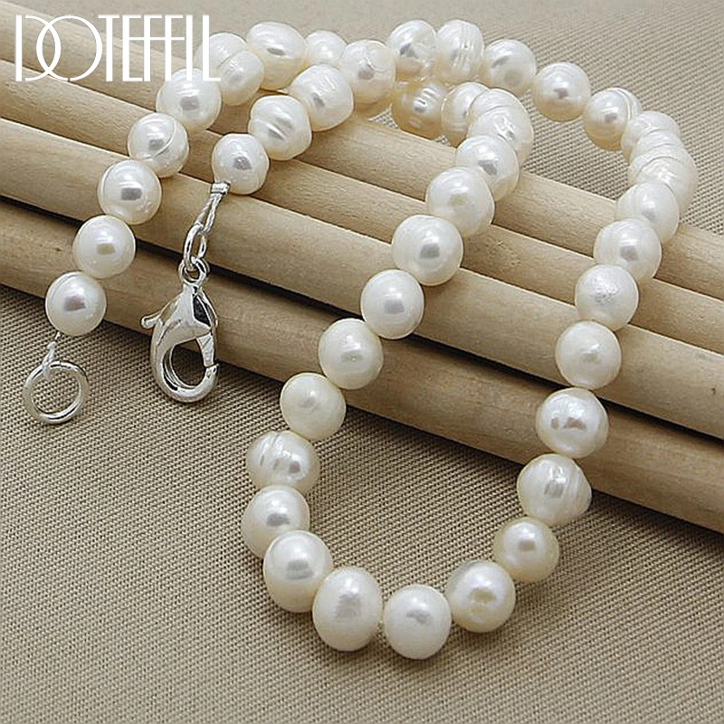 

Real Freshwater Natural Pearl Necklace Casual 8mm New Pearl 925 Sterling Silver Necklace 18 Inches Cultured Genuine Pearl Choker