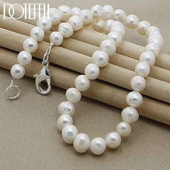 

DOTEFFIL 8mm Natural Pearl 925 Sterling Silver Necklace 18 inches Chain For Woman Engagement Wedding Party Jewelry