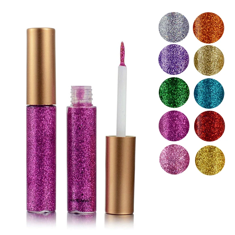 

Professional Shiny Eye Liners Waterproof Glitter Eyeliner Silver Rose Gold Liquid Eyeliner Women Pigment Cosmetics TSLM2