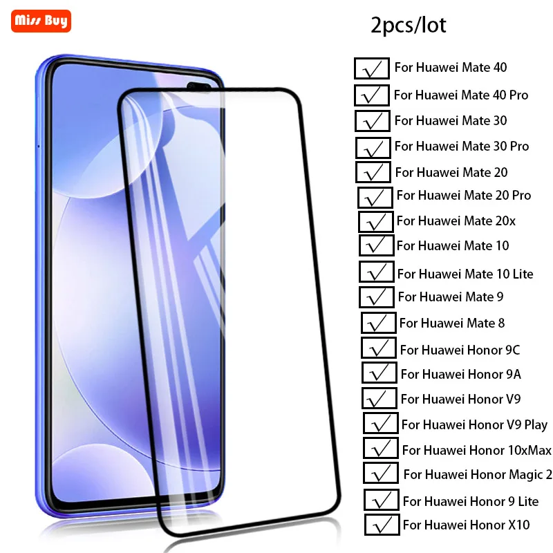 Закаленное защитное стекло с полным покрытием для Huawei Mate 40 30 Lite 20 20X 10 Pro 9 8 Magic 2 X10 Max