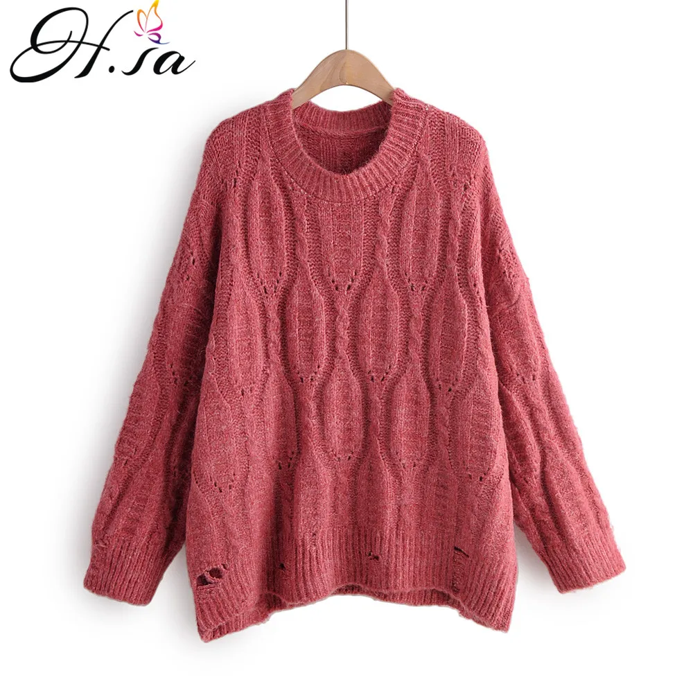 H. SA Pull Femme, зимний свитер и джемперы,, розовая вязаная одежда, скрученный кашемировый свитер, зимняя одежда, Suter Mujer - Цвет: HF19465 Red