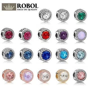 

PDB ZZ 01 100% 925 pure silver glass beads polychrome round Italian zircon gemstone high quality 1:1 imitation jewelry