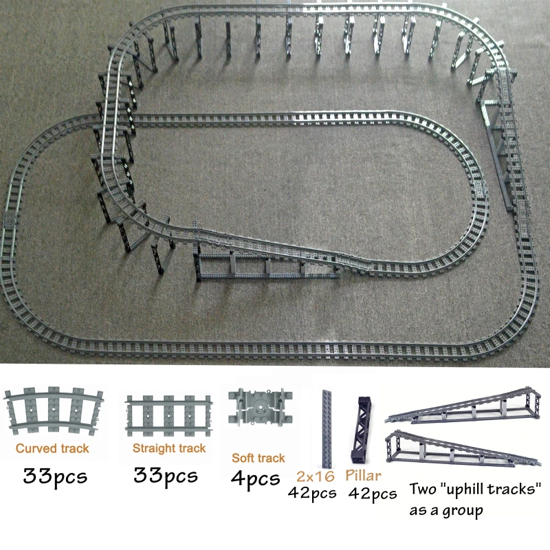 La ciudad de tren Flexible pistas trein doble capa carril recto rieles curvos Compatible con todas las marcas de construcción de modelo de bloque