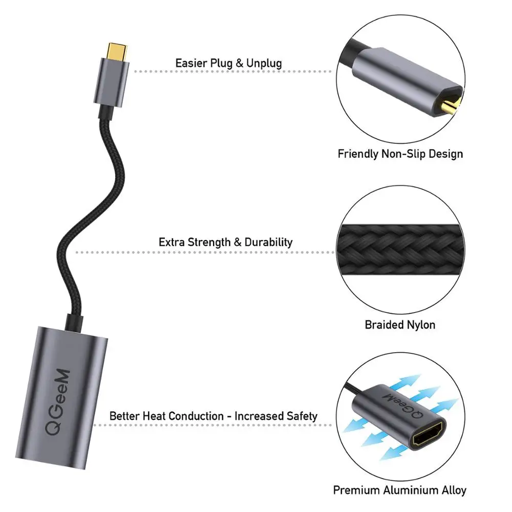 QGeeM USB C HDMI кабель 4K 60 Гц Тип адаптер Thunderbolt 3 к конвертер для MacBook Huawei Mate 30 Pro