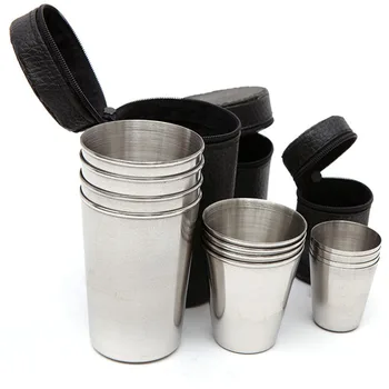 

1 Set Of 4 Outdoor Mini Stainless Steel Camping Mug Mug Coffee Teacup Hiking Travel Portable Drinking Water Cup