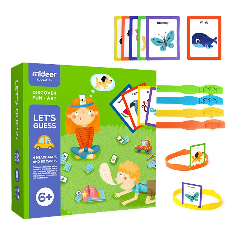 Kids English Learning Animal Educational Cognitive Card Toys 4 Headbands And 60 Cards Parent-child Interactive Let's Guess Game | Игрушки