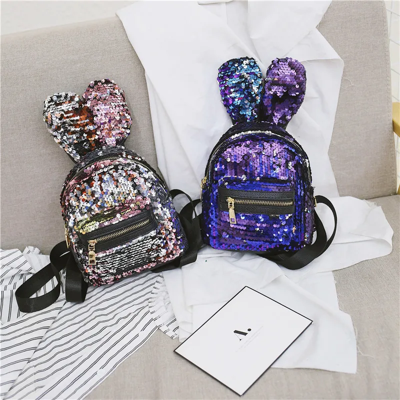 

Fashion And Personality Sequin Rabbit Ear Backpack WOMEN'S Bag New Style Korean-style Fashion Colorful Versatile Backpack