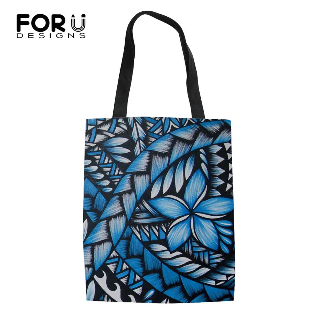 

FORUDESIGNS Women Fashion Canvas Bags African Floral Polynesian Plumeria Flower Shopping Bags for Ladies Female Cloth Bags 2020