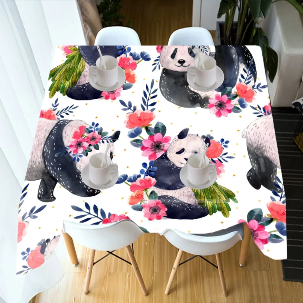 

3D Cute Panda Black Eyes Print Soft Polyester Table Cloth Washable Cover Long Table Cloth for Party Kitchen,White Background