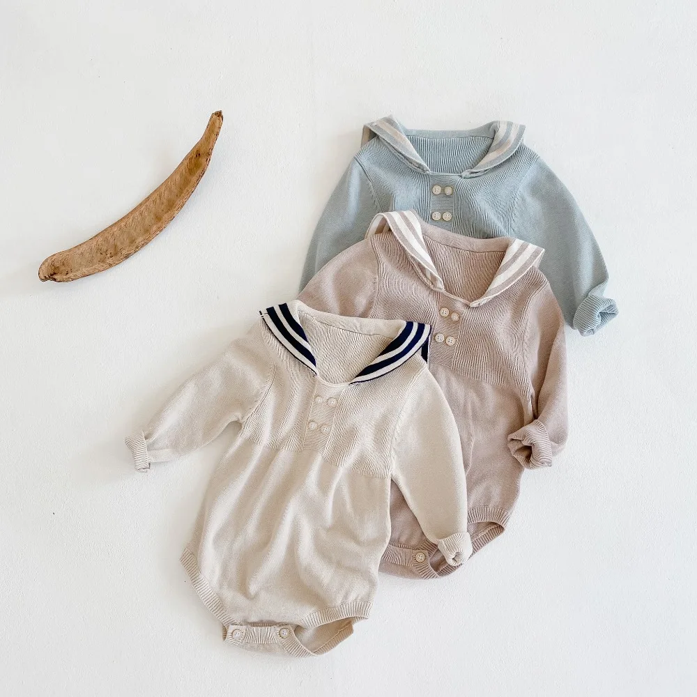 Baby Bodysuits are cool 2021 Autumn Winter Newborn Boys Girls Sailor Collar Jumpsuits Clothes Baby Knit Rompers Knitted Long Sleeve Children Rompers baby bodysuit dress