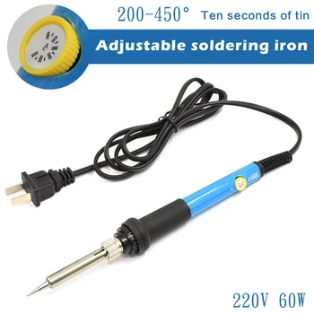 

220V 60W Portable Electric Soldering Iron Kit Free Shipping Adjustable Temperature Welding Tool 5 Iron Tip Welding Rack US Plug