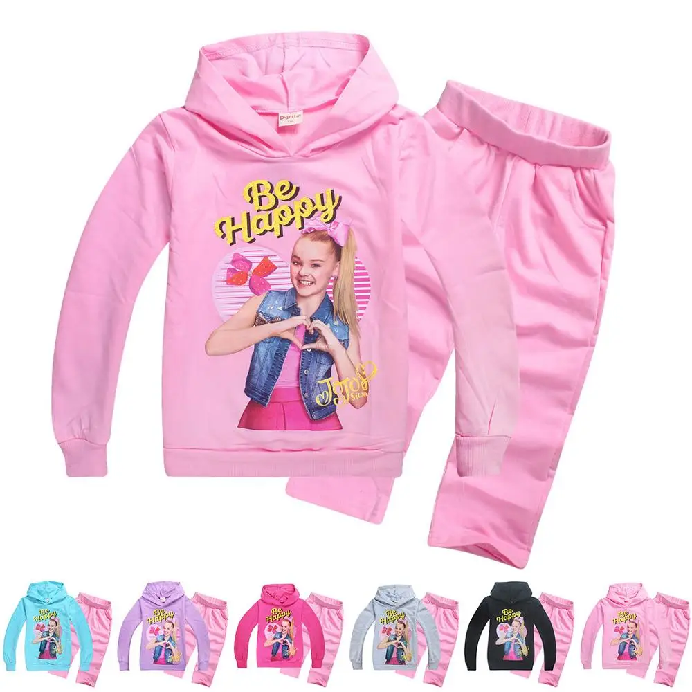Jojo Kids Siwa/Одежда для девочек; футболка с длинными рукавами; одежда для сна; сезон весна; Jojo Siwa; домашняя одежда с круглым вырезом+ брюки; пижамный комплект для маленьких девочек