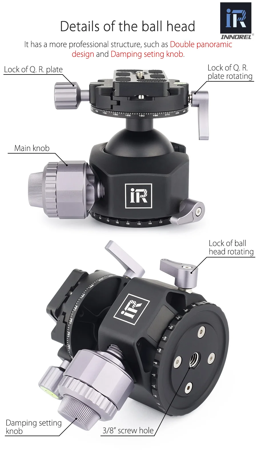 Штативная головка INNOREL L54/L44 для сверхмощных цифровых зеркальных камер с панорамной панорамой из алюминиевого сплава с низкой гравитацией