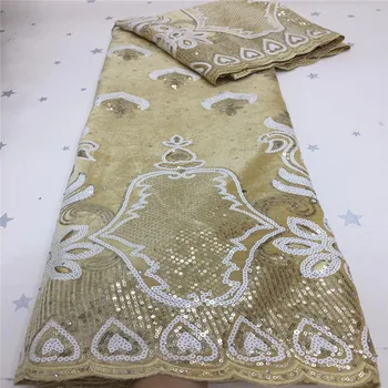 

African velvet lace fabric 2020 gold high quality lace design embroidery with sequins laces mesh fabrics for evening dress