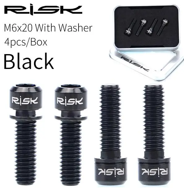 20mm-Black Риска, 4 шт. в партии, 6x18/20 мм Титан болт с шайбой для велосипеда гидравлические дисковые тормоза тормозной суппорт или MTB дорожный велосипедный Кривошип стволовых под винт - Цвет: 20mm-Black