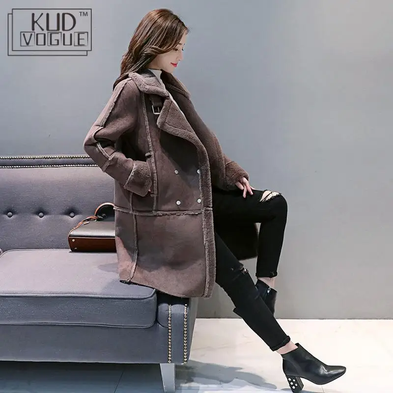 Для женщин зимнее пальто свободный мех толстый искусственный овчина длинная