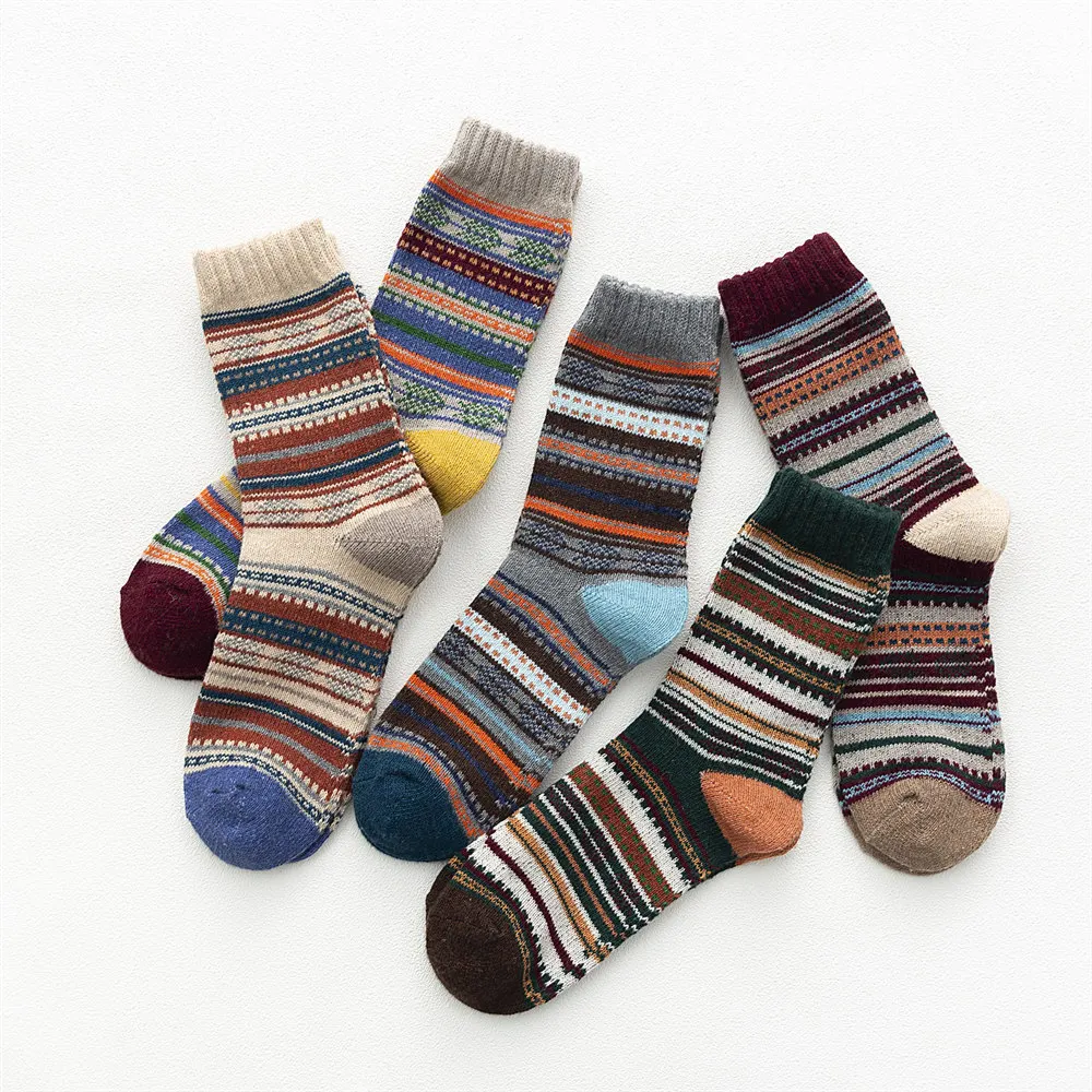 Толстые теплые мужские носки, зимние носки в этническом стиле, шерстяные носки, высокие носки из мягкой кроличьей шерсти, цветные мужские