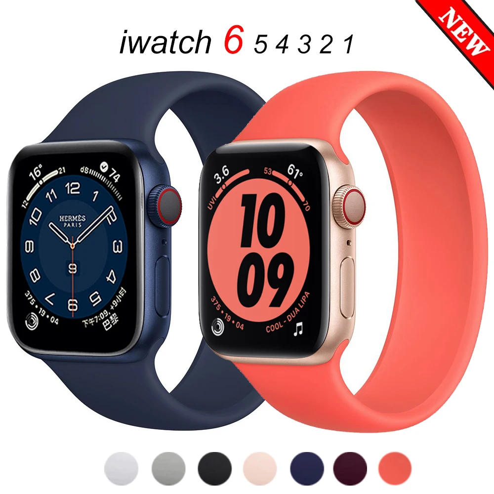 

Strap for Apple Watch 6 Band 44mm 40mm iWatch bands 38mm 42mm Belt Silicone Solo Loop bracelet watchband for series 6 5 4 3 2 SE