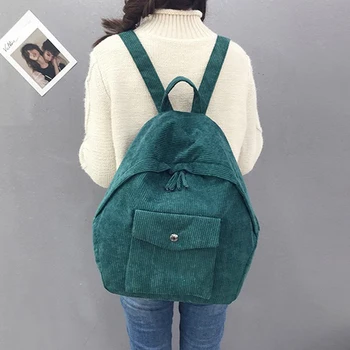 

2020 Vintage Women Solid Corduroy Large Capacity Backpack Simple Literary School Backpack Female