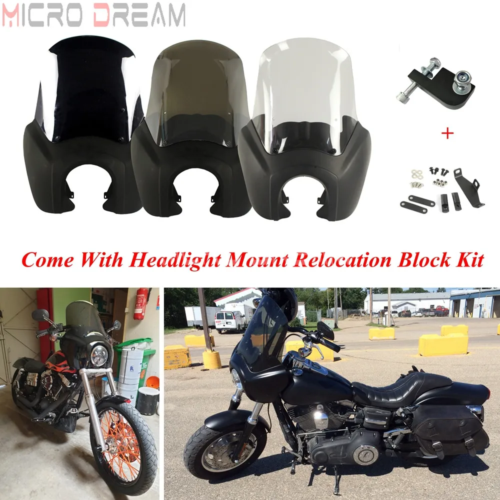 Матовый черный обтекатель для фар с ветровым стеклом Harley Dyna Super Wide Glide FXD FXDC FXR FXDWG