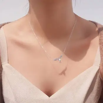 

CA-148 New Fashion Exquisite Little Devil 925 Sterling Silver Jewelry Personality Bat Moonstone Crystal Popular Necklace