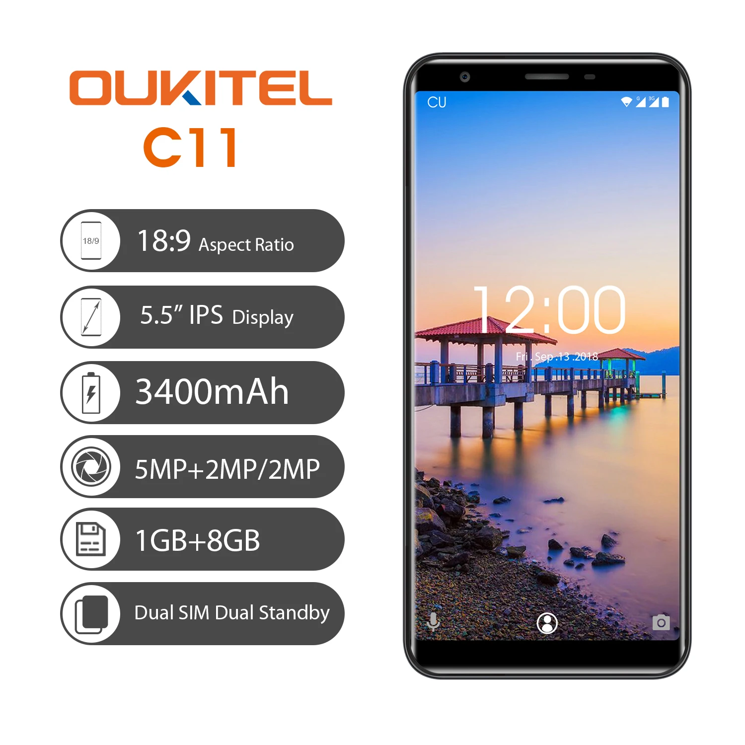 OUKITEL C11 5.5''  MTK6580A Smartphone 5MP Fingerprint Octa Core Android  3G Mobile Phone 3400mAh